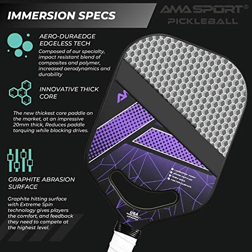 AMA Sport pickleball paddle with aero-duradege edgeless tech and innovative thick core.