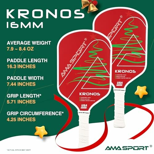 AMA Sport Kronos pickleball paddle with specifications.