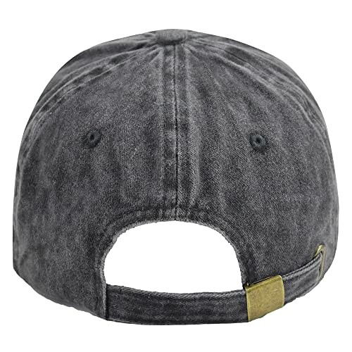 Back view of a grey baseball cap with adjustable strap.