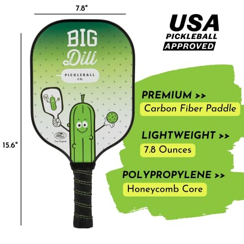 Big Dill pickleball paddle with carbon fiber and honeycomb core.