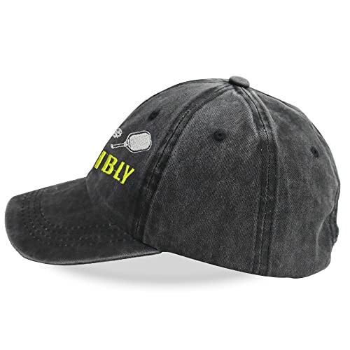 Black denim baseball cap with embroidery.