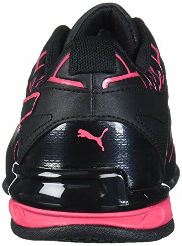 Back view of a black and pink sneaker with PUMA logo