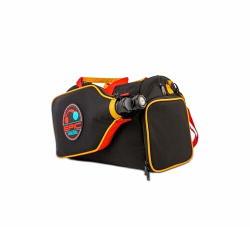 Black and red sports bag with yellow trim and logo