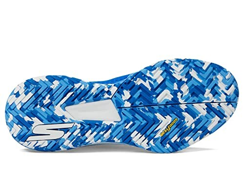 Blue patterned sneaker sole with white and blue camo design.