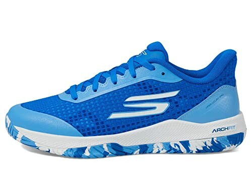 Blue sneaker with arch fit design.