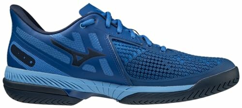 Blue athletic shoe with textured design