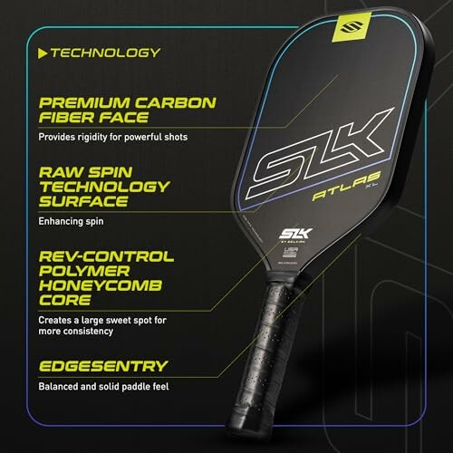 Pickleball paddle with premium carbon fiber face and spin technology.