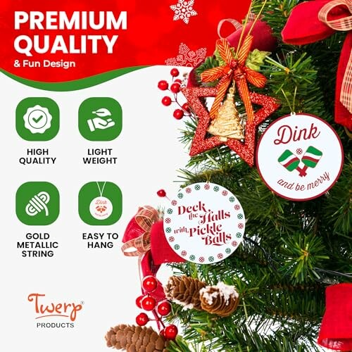 Christmas tree with decorative ornaments and quality features.