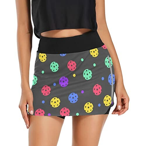 Woman wearing skirt with colorful polka dots