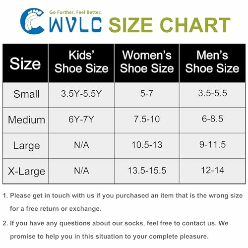 CWLC shoe size chart for kids, women, and men.