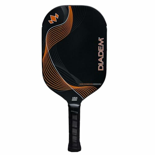 Diadem pickleball paddle with black and orange design