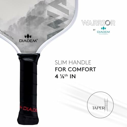 Diadem Warrior pickleball paddle with slim handle for comfort.