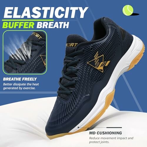 Breathable athletic shoe with cushioning and elasticity features.