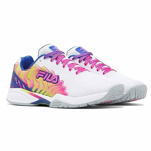 Colorful FILA sneakers with pink and yellow accents