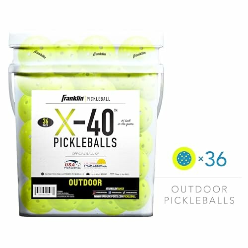 Container of Franklin X-40 outdoor pickleballs.