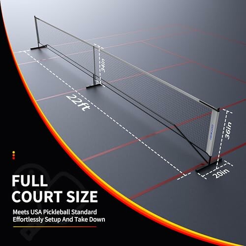 Full court size pickleball net with dimensions