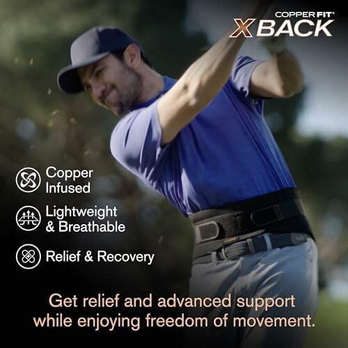 Golfer wearing Copper Fit X Back support belt.