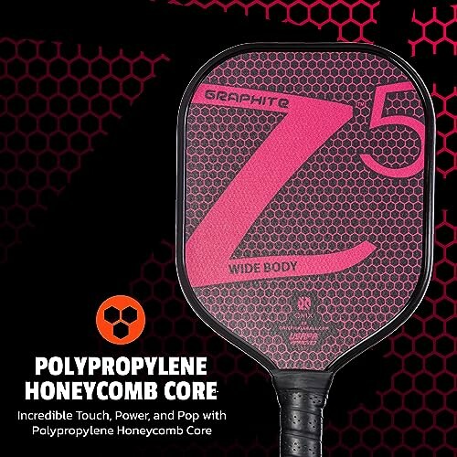 Graphite pickleball paddle with polypropylene honeycomb core