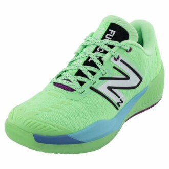 Green athletic shoe with logo on side