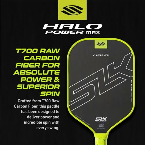 Halo Power Max pickleball paddle with T700 raw carbon fiber for superior power and spin.