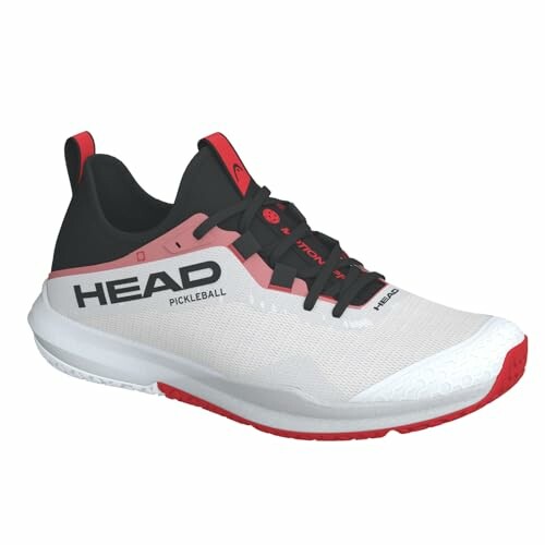 Head pickleball shoe with white, black, and red design