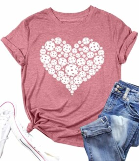 Red t-shirt with heart-shaped cookie pattern design.