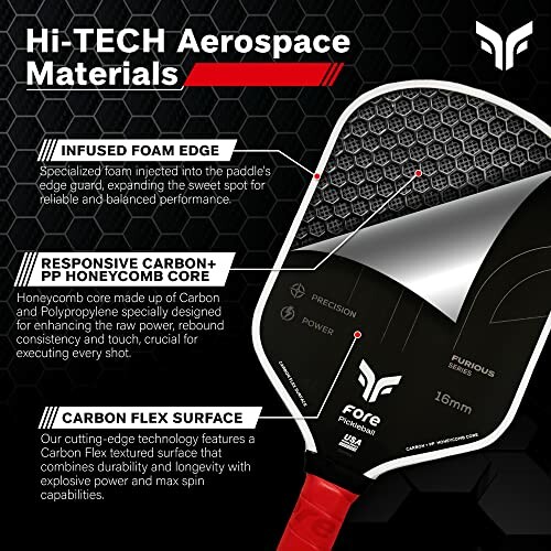 Pickleball paddle with hi-tech aerospace materials and features.