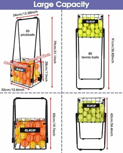 Diagram showing a large capacity sports ball cart with dimensions and ball capacity.