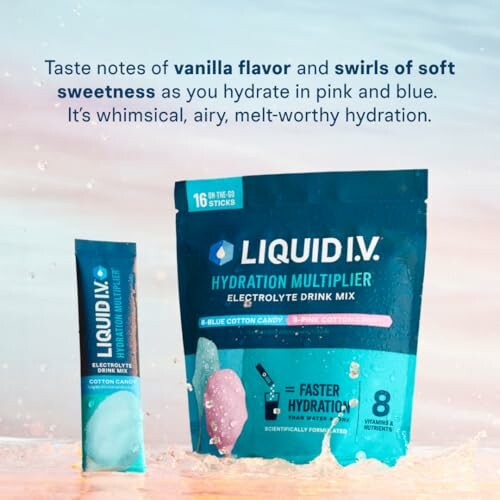 Liquid I.V. hydration multiplier in cotton candy flavor.