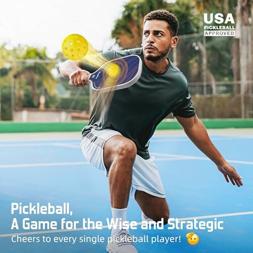 Man playing pickleball with a paddle on a court.