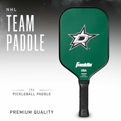 NHL team pickleball paddle with green design and star logo