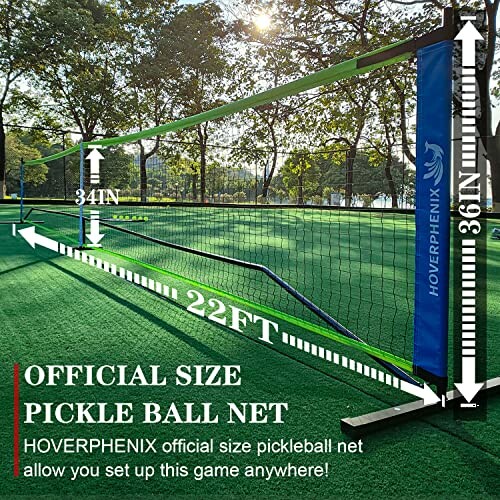 Official size pickleball net setup outdoors.