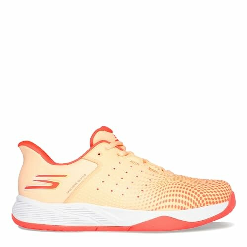 Orange sports shoe with white sole