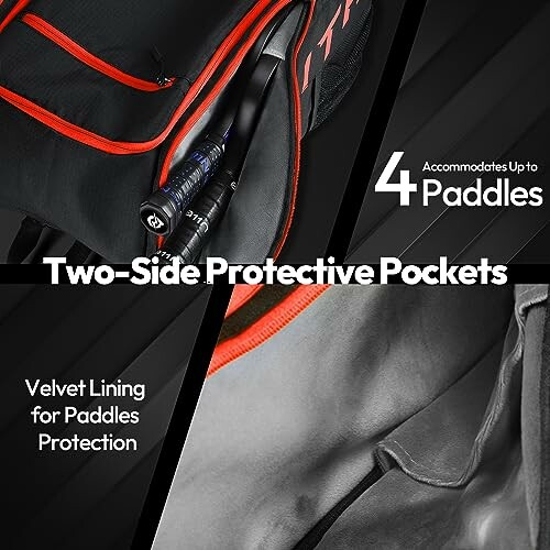 Paddle bag with two-side protective pockets and velvet lining for paddle protection.