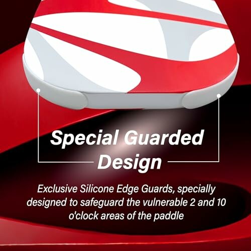 Paddle with special guarded design featuring silicone edge guards.