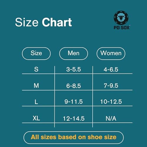 PB Sox size chart for men and women.