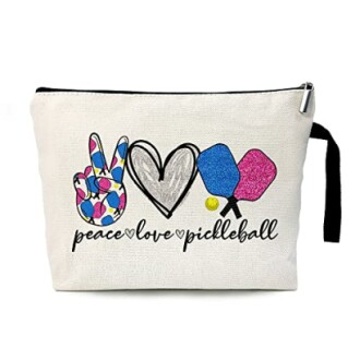 Pouch with peace, love, and pickleball design