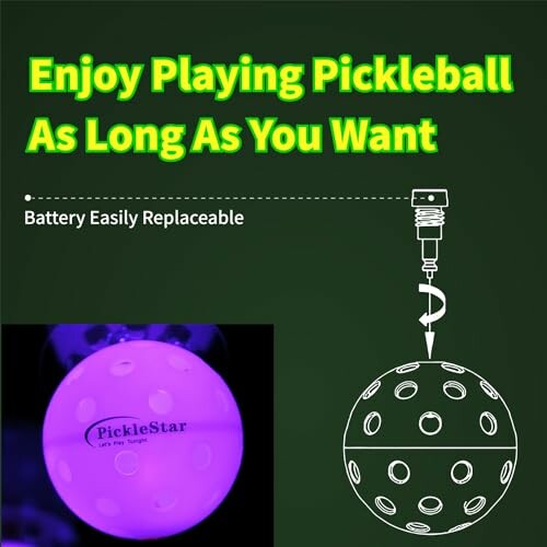 Pickleball with replaceable battery feature illustration.