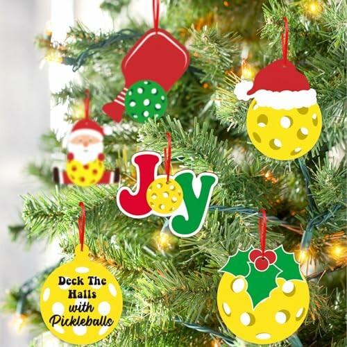 Christmas tree with pickleball-themed ornaments