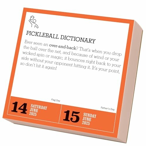 Pickleball dictionary page with definition of 'over-and-back' for June 14-15, 2025.