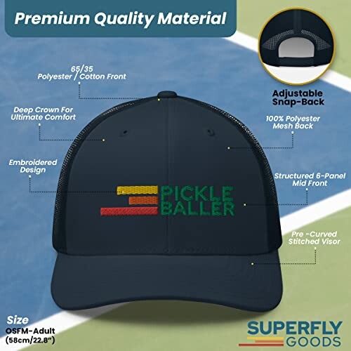 Pickleball hat with premium quality material and features.