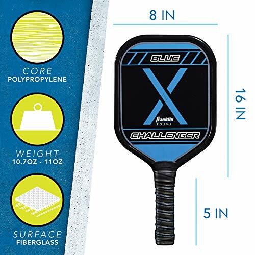 Pickleball paddle with specifications for core, weight, and surface.