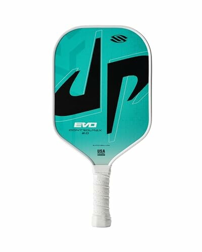 Blue pickleball paddle with white handle