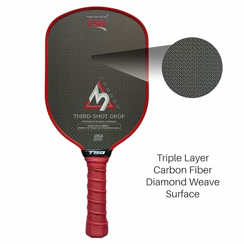 Pickleball paddle with triple layer carbon fiber surface