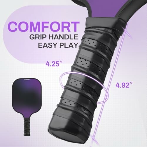 Pickleball paddle with comfort grip handle and dimensions