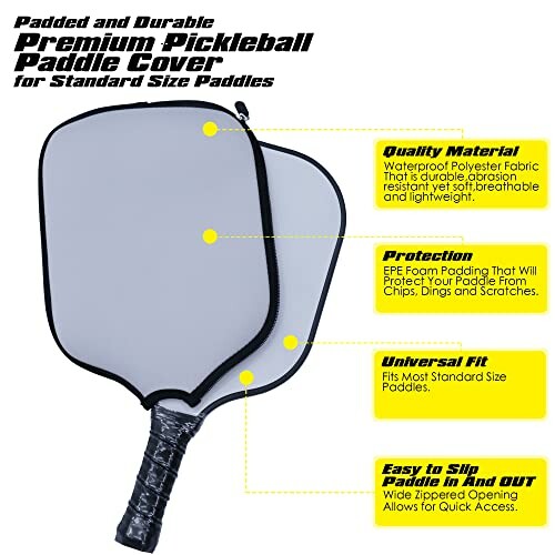 Premium pickleball paddle cover with highlighted features.