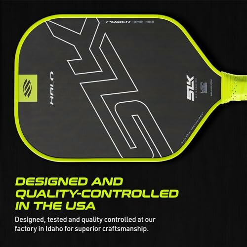 Pickleball paddle with USA design and quality control text