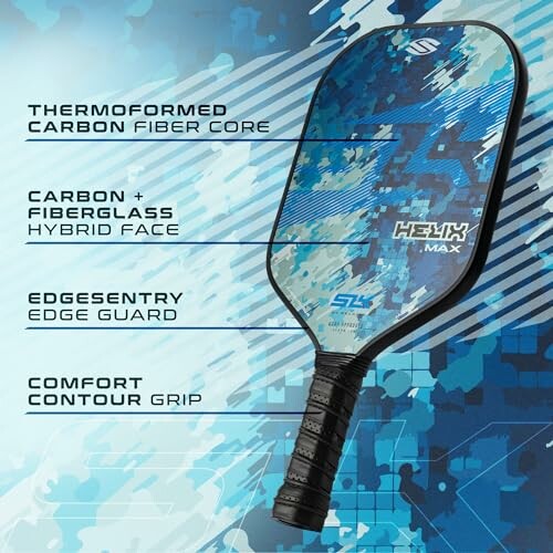 Pickleball paddle with carbon fiber core and comfort grip.