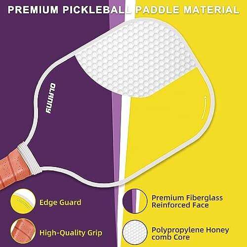 Pickleball paddle with premium fiberglass face and honeycomb core.