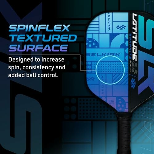 Pickleball paddle with Spinflex textured surface for better spin and control.